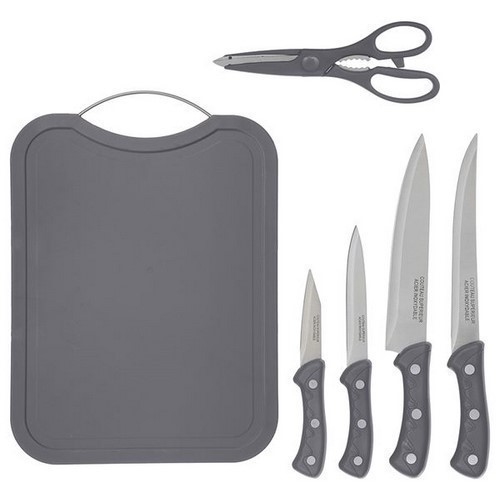 SET TABLA CORTAR+4 CUCHILLOS+TIJERA SECRET GOURMET